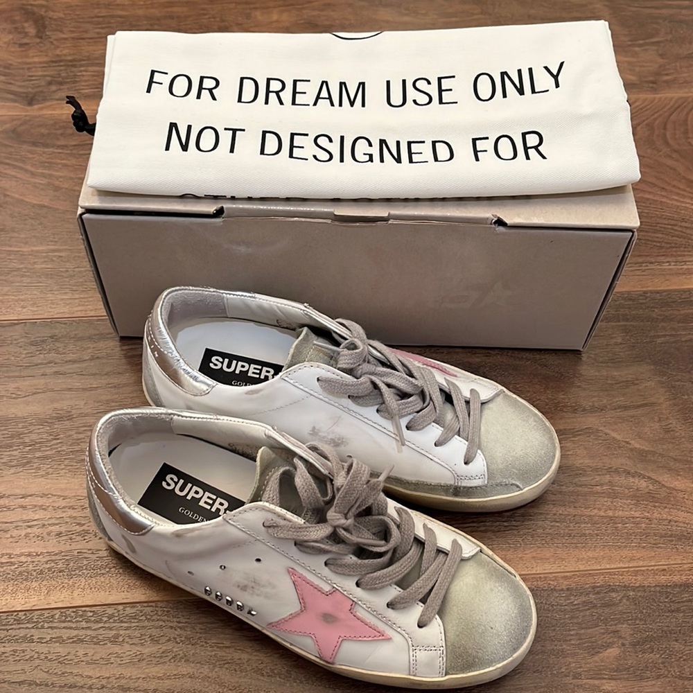 Golden Goose Superstar Sneaker in White, Ice, Orchid Pink, & Silver